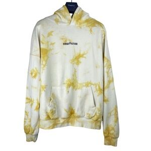 RAW GEAR Men’s White with Yellowish Orange Tie-dyed Designer Hoodie Size M